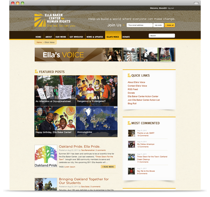 Ella Baker Center for Human Rights - Ella's Voice Blog main page